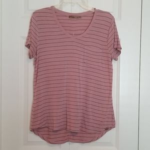 Prana pink stripe v neck short sleeve top Medium